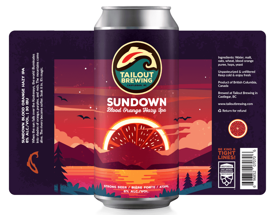 Tailout Brewing Sundown Blood Orange Hazy IPA Label Design